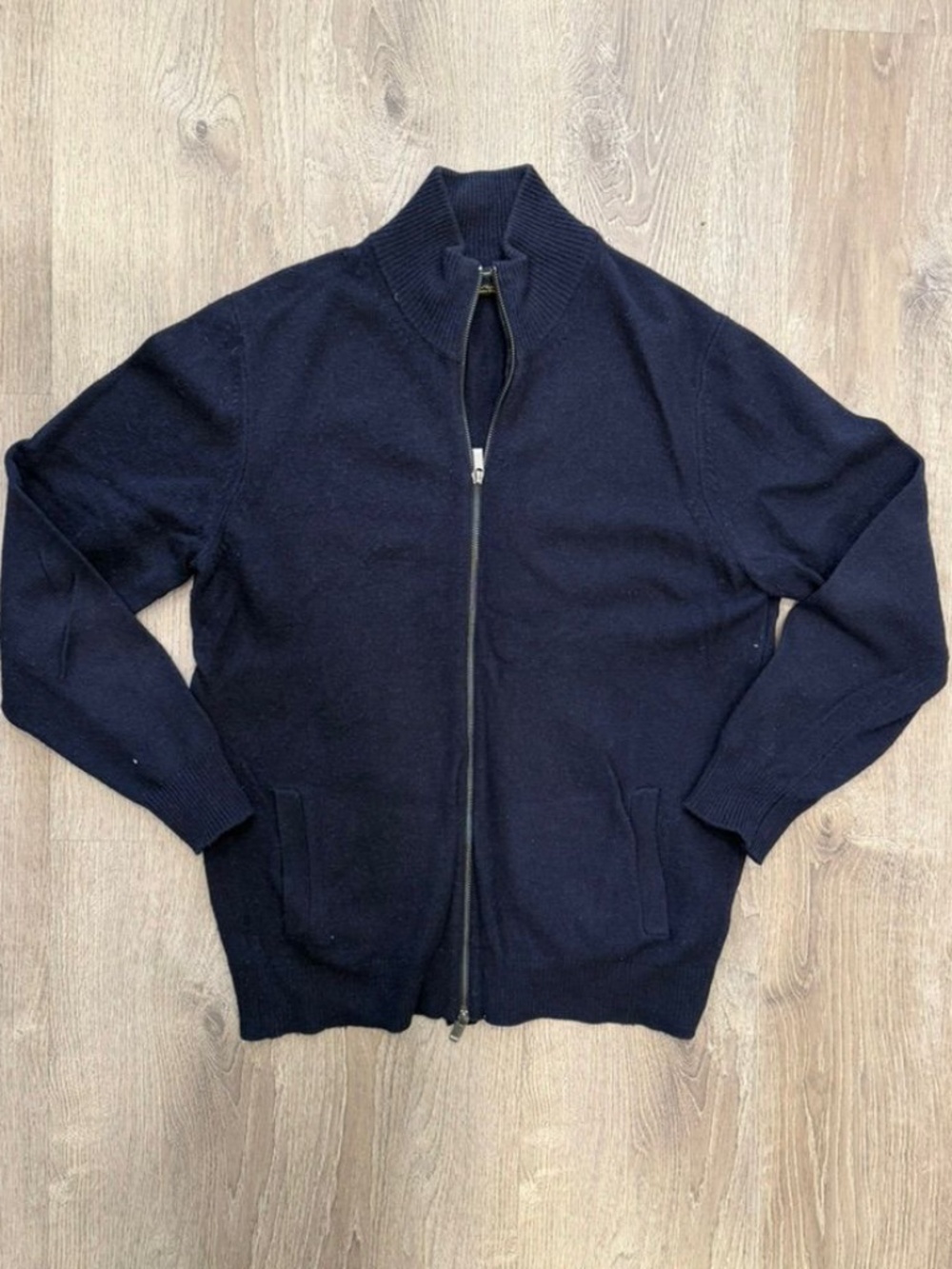 Massimo Dutti Wool Cashmere Full-Zip Sweater Navy Blue Size XL